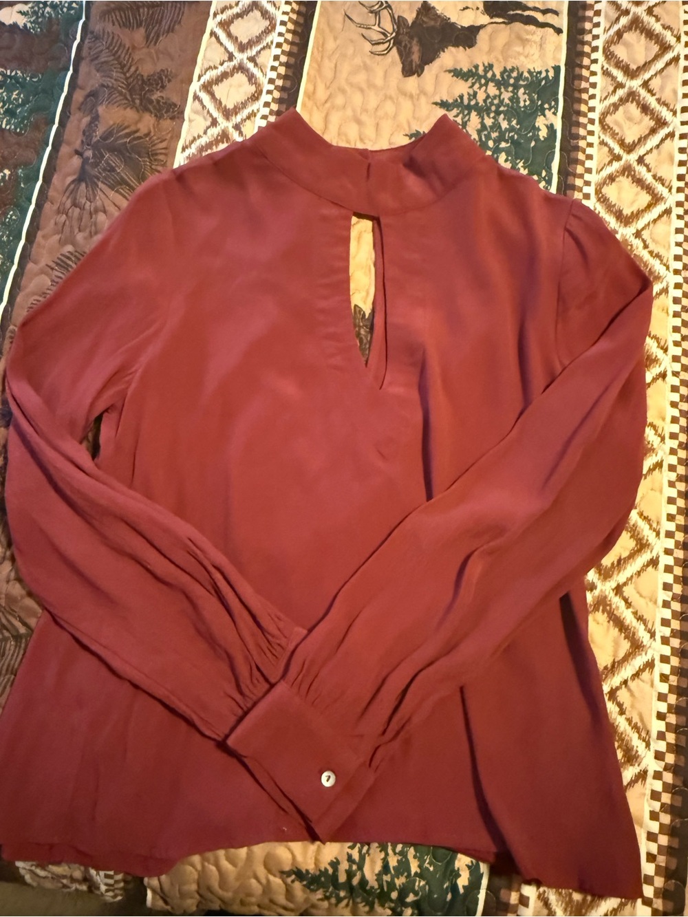 NWT Olivaceous Burgundy Key hole front Blouse